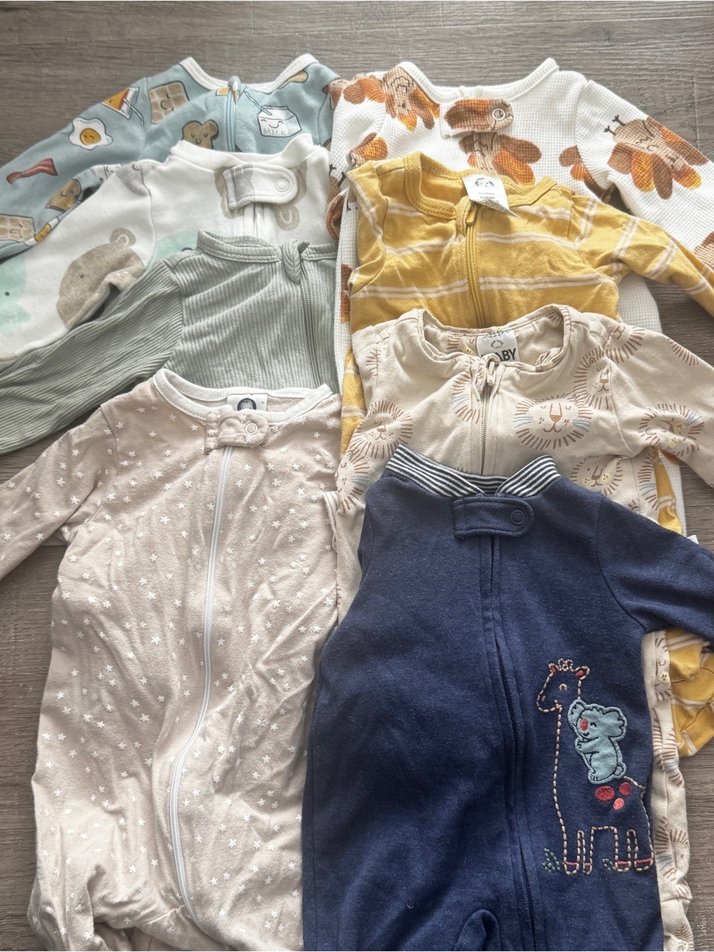 Assorted Baby One-Piece Sleepers - Navy, Beige, Yellow, Green & More